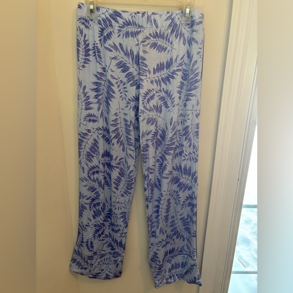 NWT Hale Bob Blue Periwinkle Palm Print Pajama Bottoms Size Medium